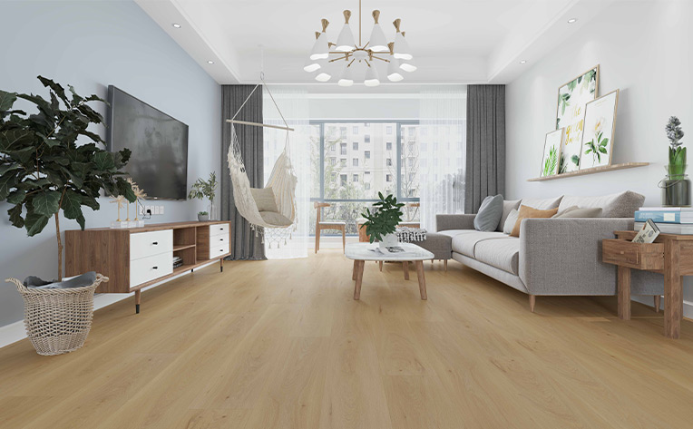 warm toned luxury vinyl plank flooring in cozy living room